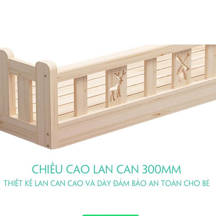 Giường gỗ cho trẻ em size 150*70*70cm quây 4 mặt có cầu thang