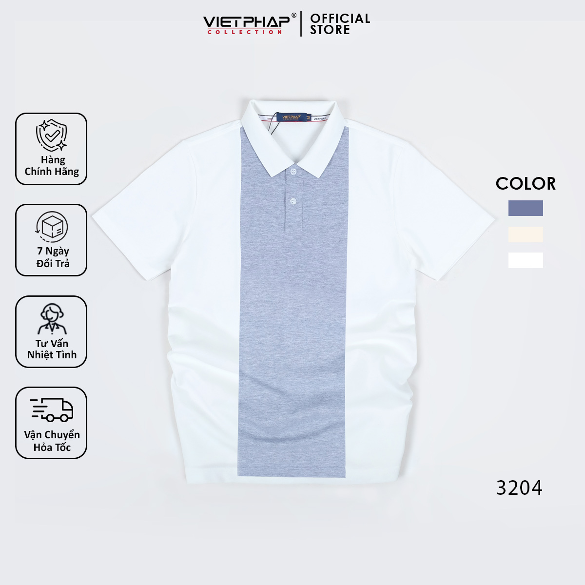 Áo Thun Polo Nam Cao Cấp VIỆT PHÁP / Form Basic - Chất liệu cotton co dãn thấm hút mồ hồi tốt 3204