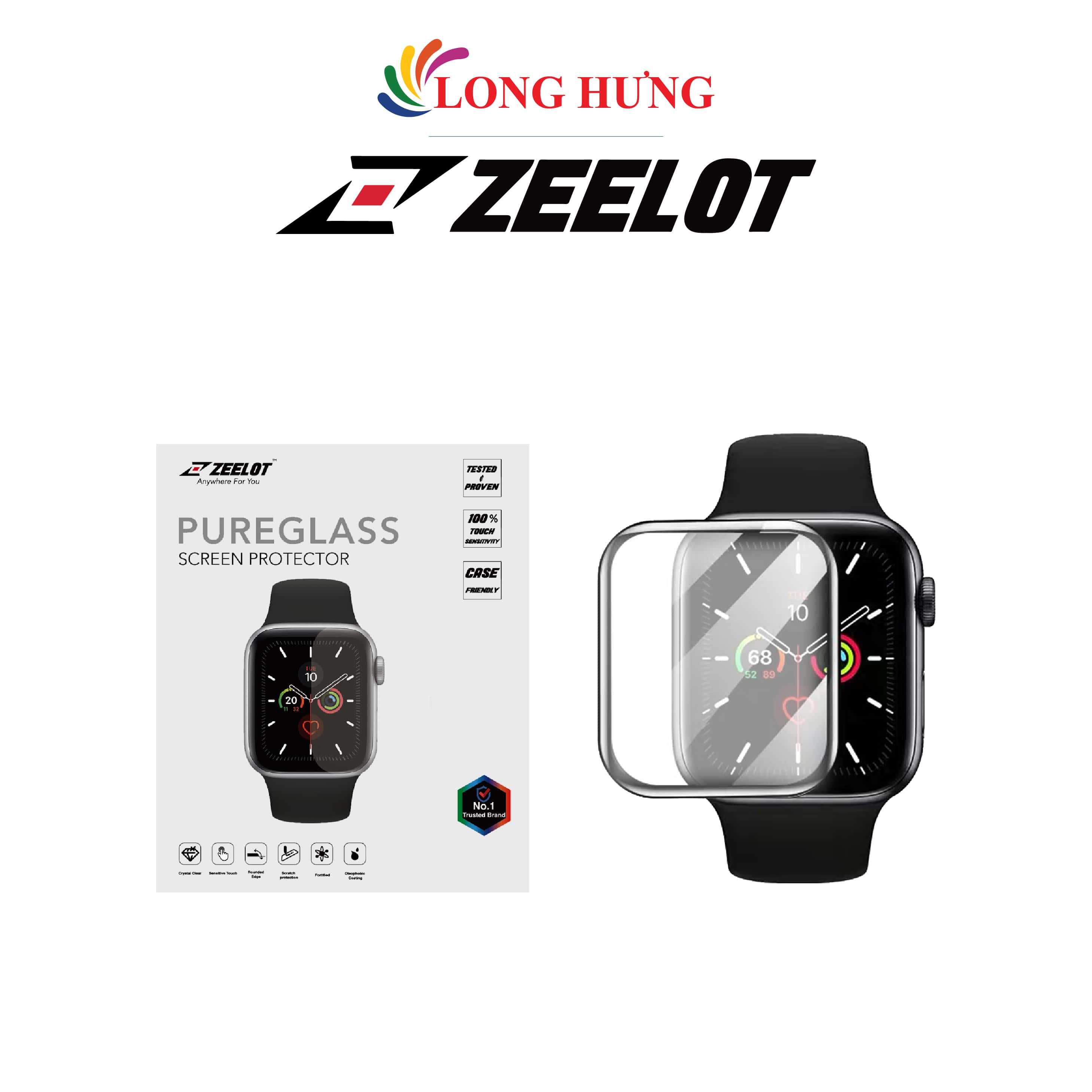 Dán màn hình cường lực Full viền chống vân tay Zeelot Apple Watch 38/40/42/44mm - Hàng chính hãng