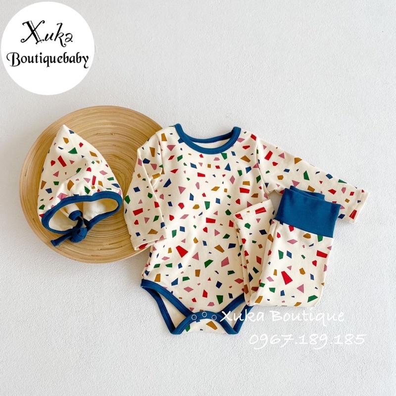 Bodysuit Kèm Quần Kèm Mũ Cotton Dài Tay - Xuka Boutique - Quần Áo Trẻ Em Phong Cách Hàn Quốc