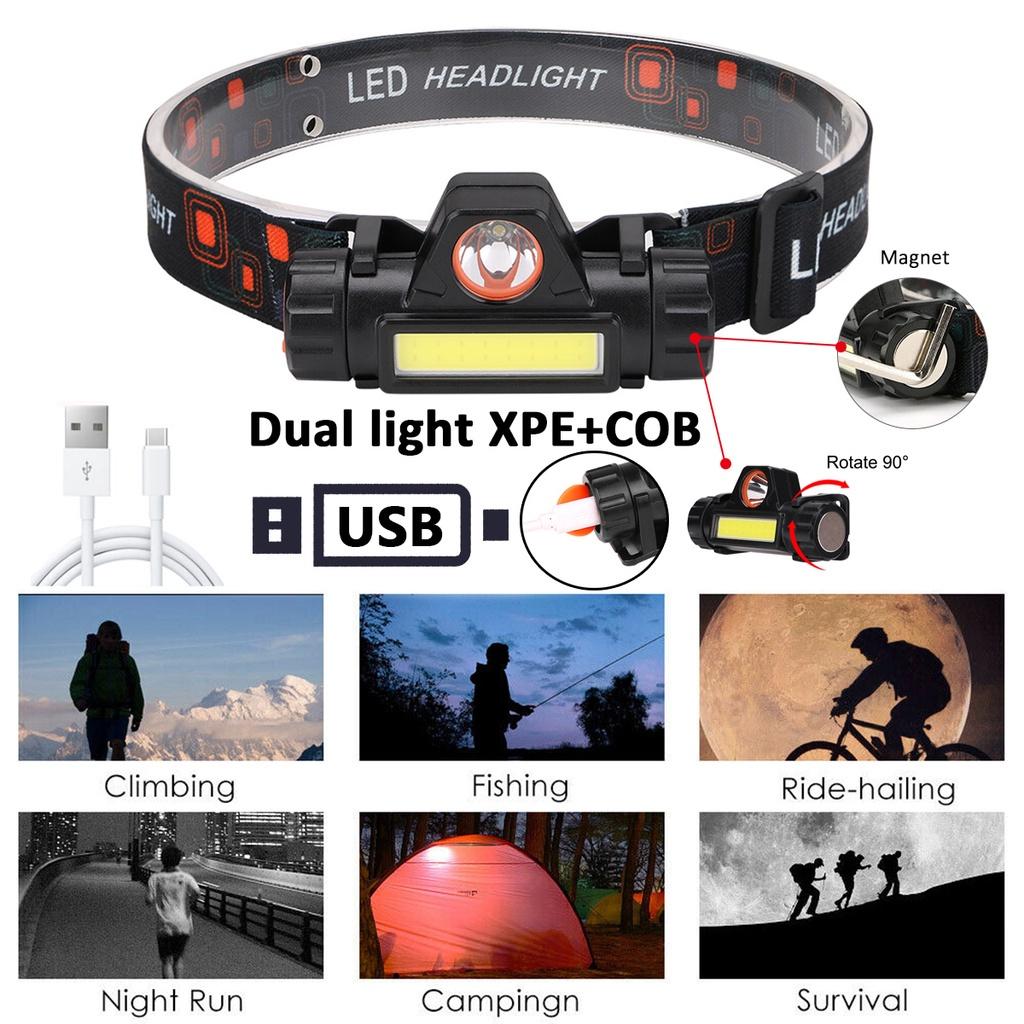 Đèn LED COB Với Pin Tích Hợp Đèn Pin Đèn Pin Sạc đầu USB 5 Chế độ Chiếu Sáng Đèn đầu