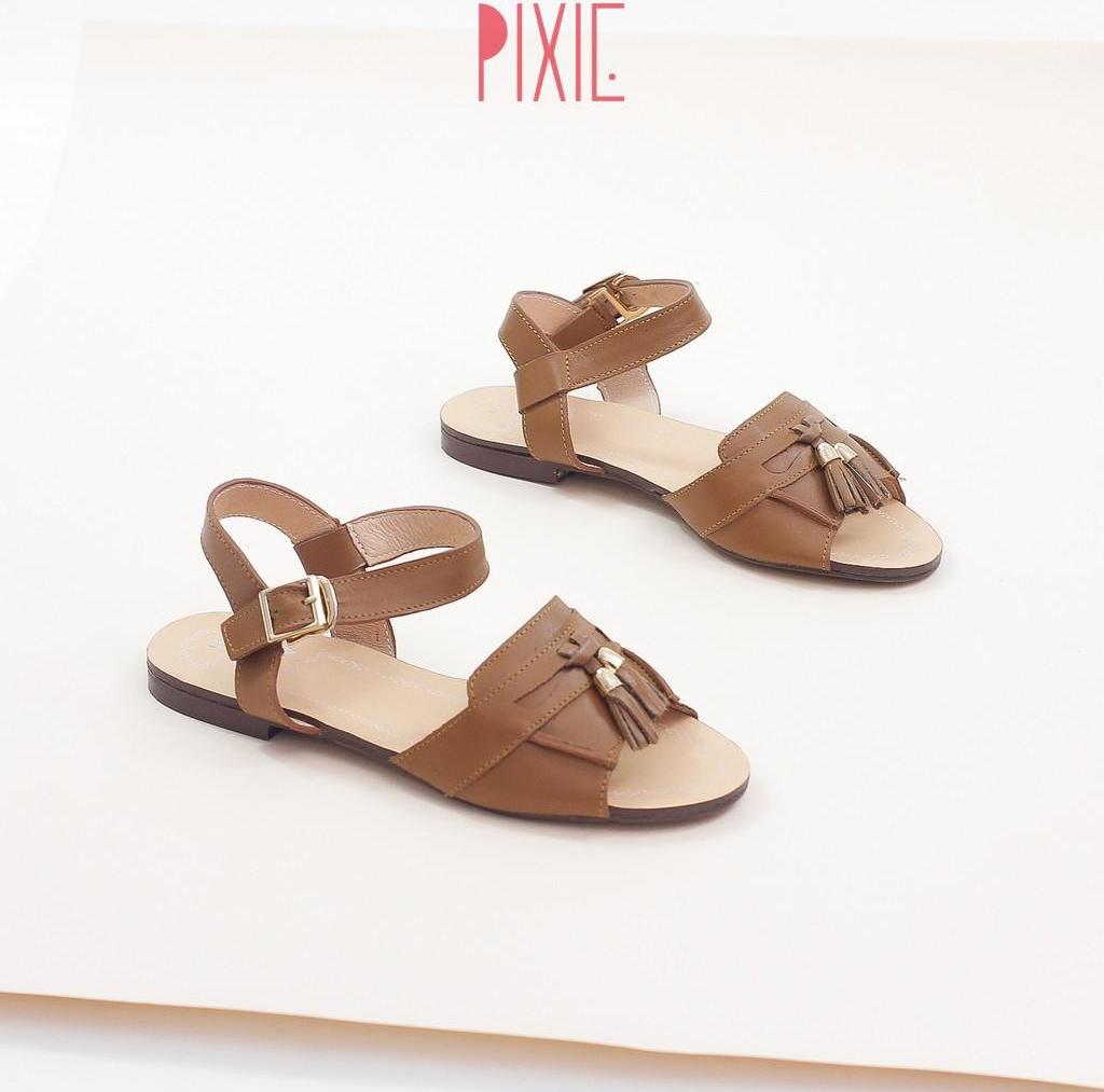 Giày Sandal Bệt Da Thật Gắn Nơ Chuông Pixie X469