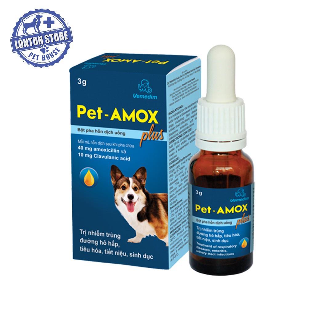 Dung Dịch Pet Amox Plus - Điều trị Tiêu Chảy, Hô Hấp, Tiết Niêu Cho Chó Mèo, 3gr