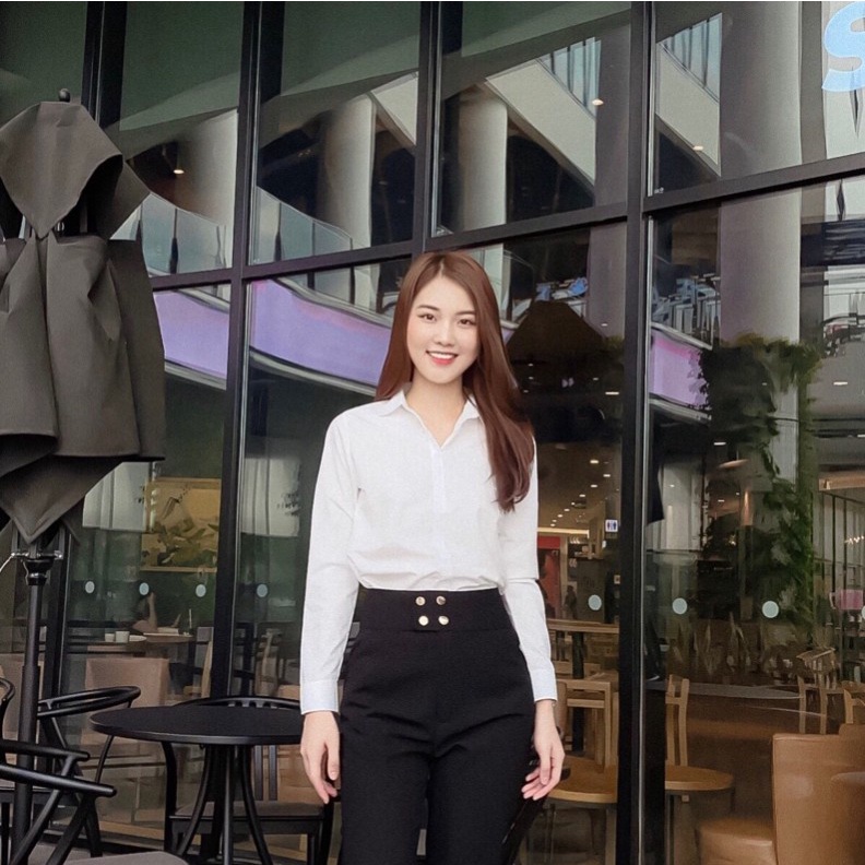 Áo sơ mi trắng trơn nữ công sở cao cấp, áo sơ mi suông nữ basic đi học đi làm chất vải thô lụa đẹp