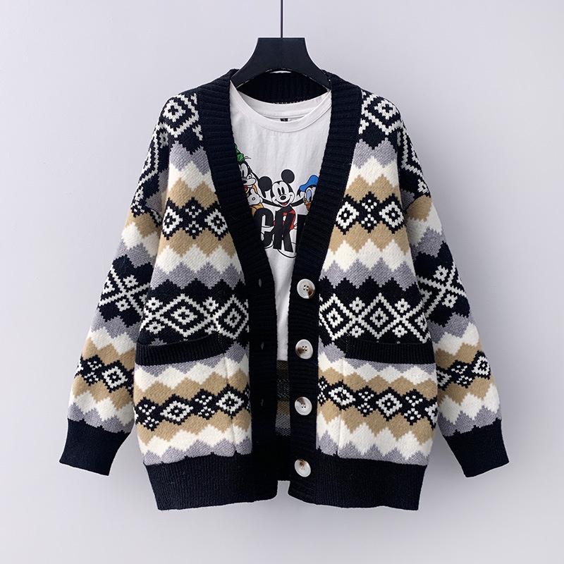 Áo khoác len cardigan sọc màu thổ cẩm Hadu shop