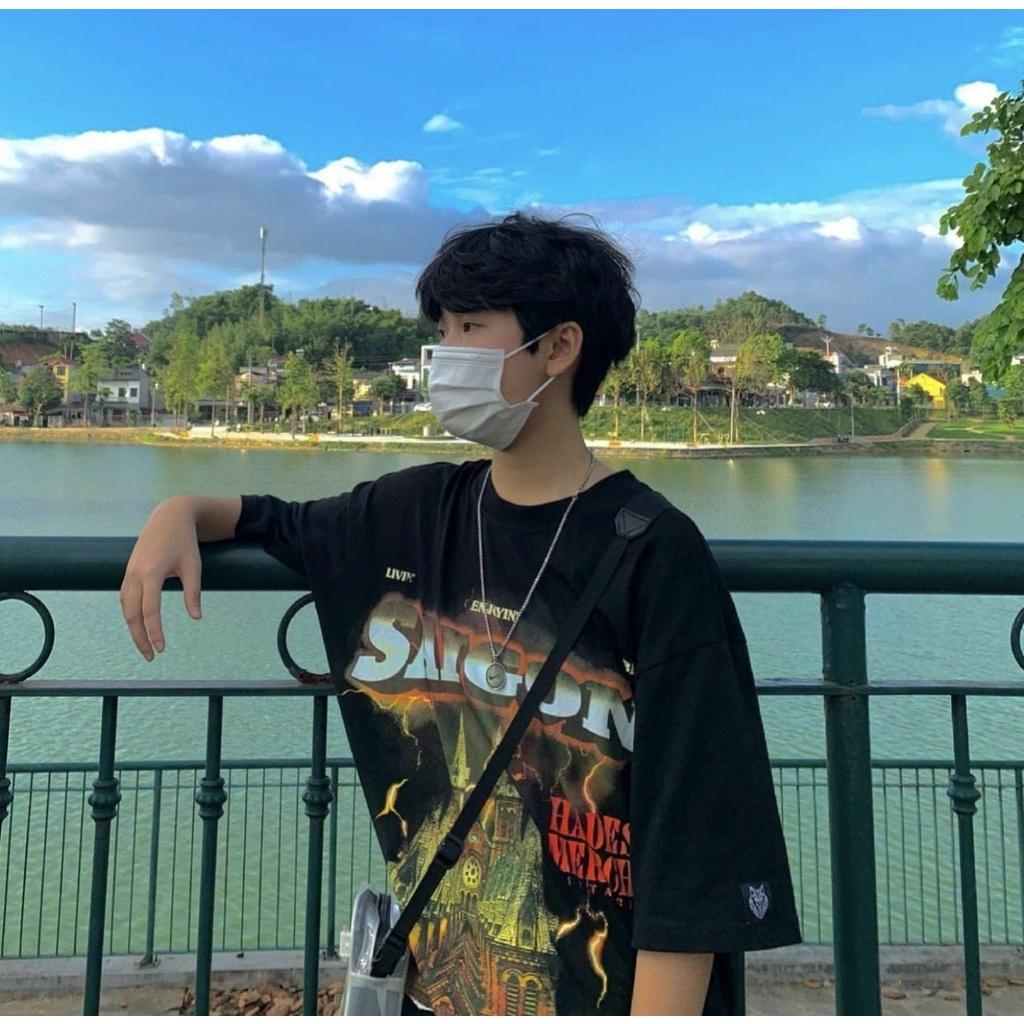 Áo thun tay lỡ unisex Saigon đầy đủ tem cổ tag tay Hany shop