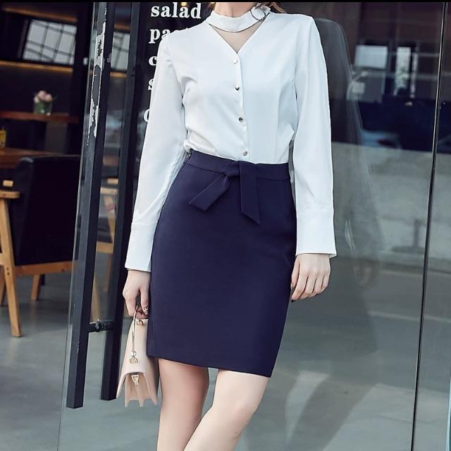 Chân váy công sở dáng chữ A thắt nơ