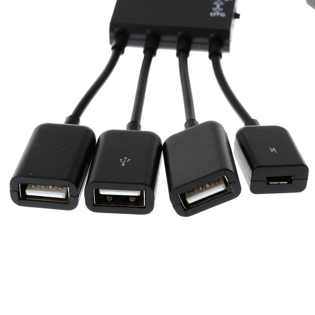 4 in 1 Micro USB Hub Male to Female Three USB 2.0 Host OTG Adapter Cable