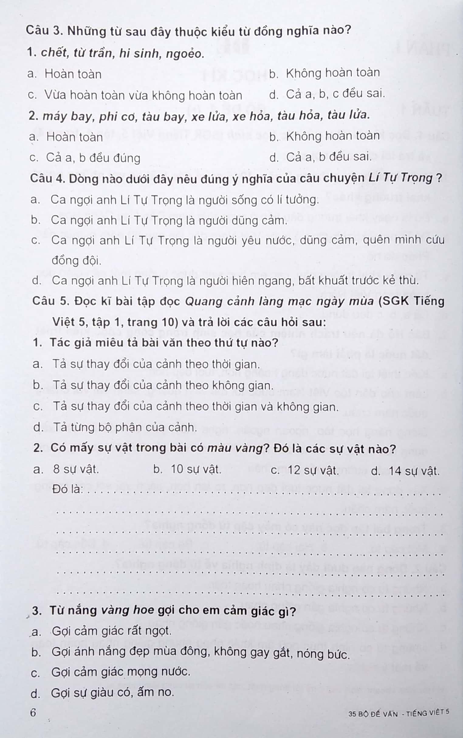 35 Bộ Đề Văn - Tiếng Việt 5 (Trắc Nghiệm Và Tự Luận)