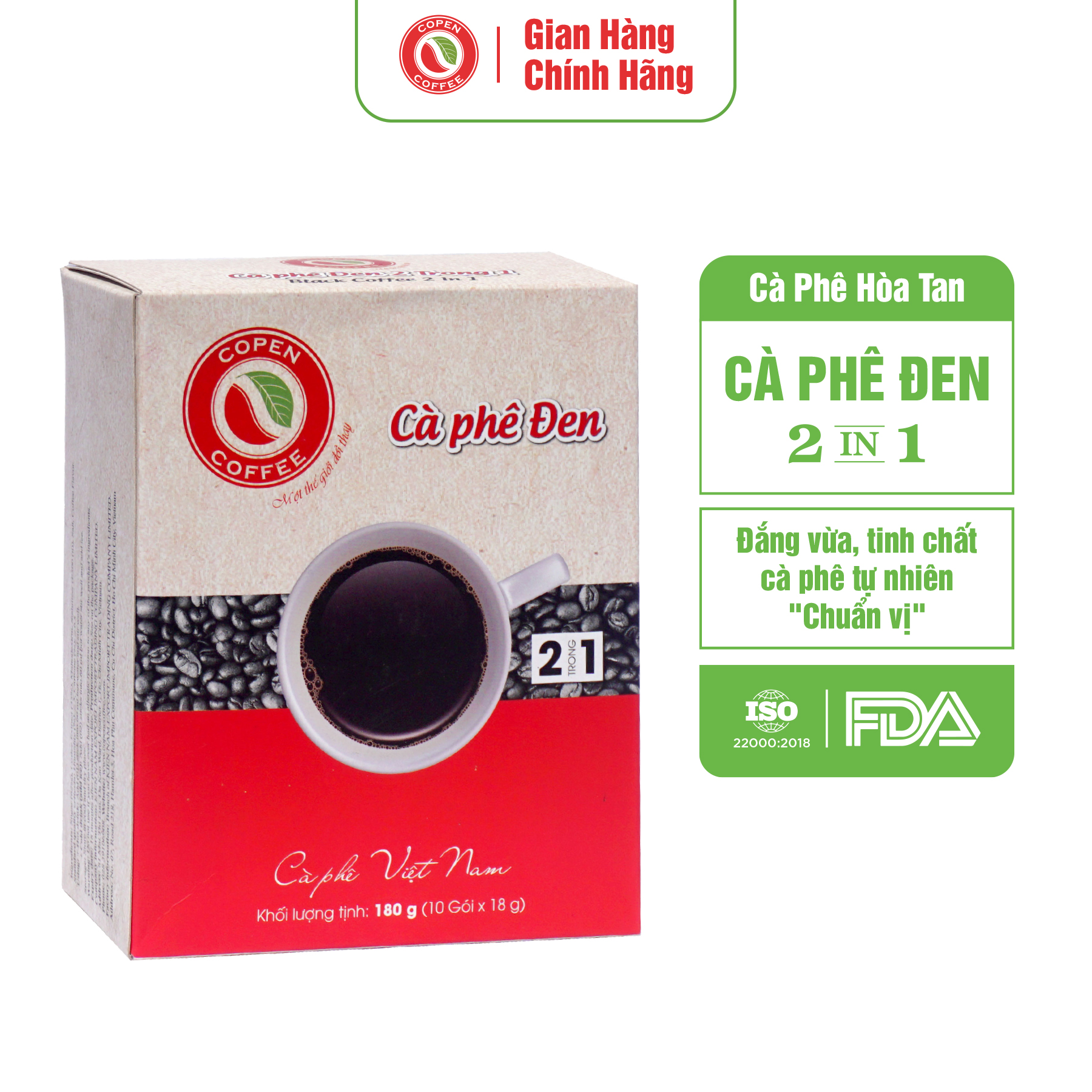 Cà phê đen hòa tan Copen Coffee 2 trong 1 180g