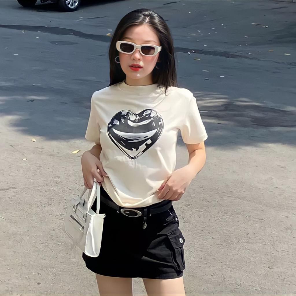 Áo Thun Baby Tee Hình Quả Táo Cổ Tròn Cộc Tay Dáng Rộng