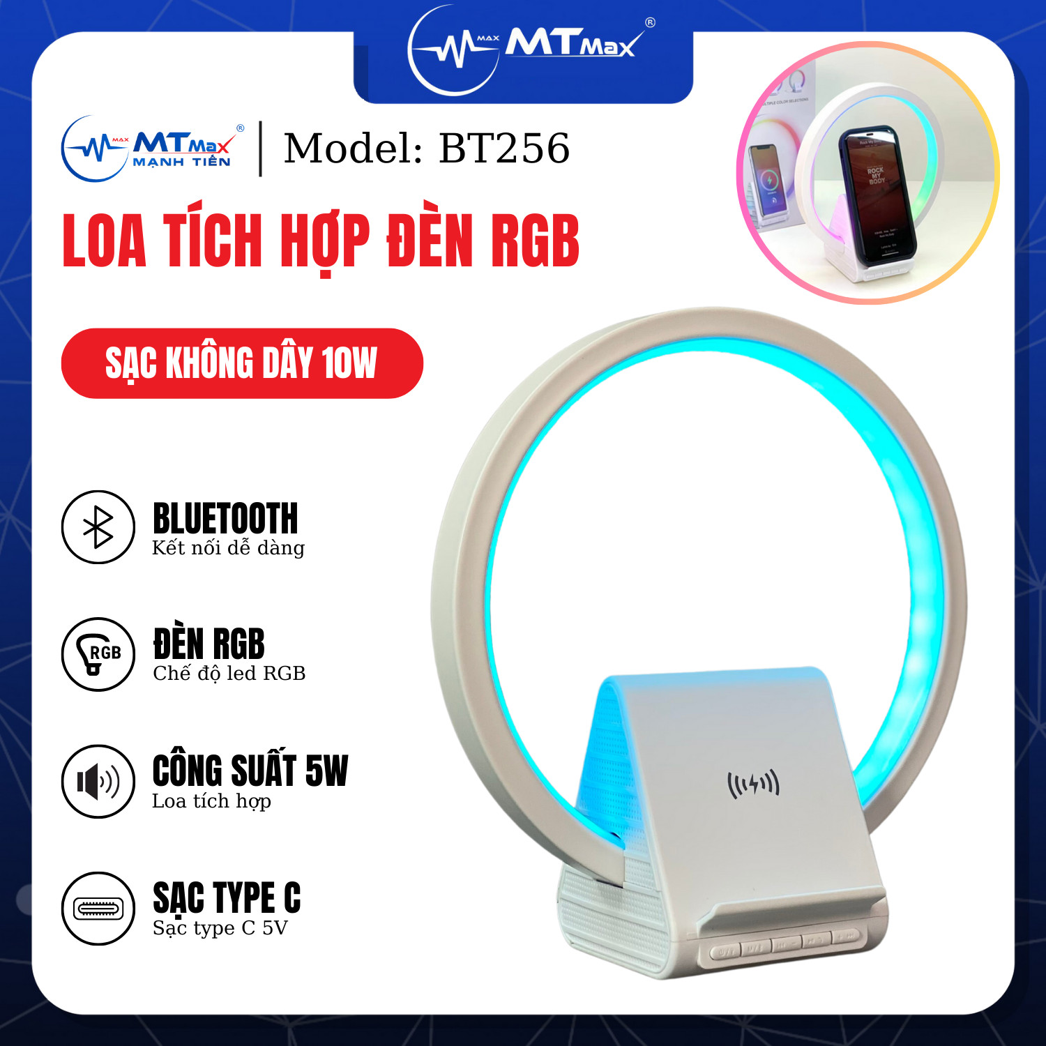 Loa Bluetooth BT256 Chế Độ Led RGB Tích Hợp Sạc Không Dây 10W Vẻ Đẹp Cuốn Hút Chuyên Dùng Nghe Nhạc, Decor, Trang Trí Bàn Làm Việc