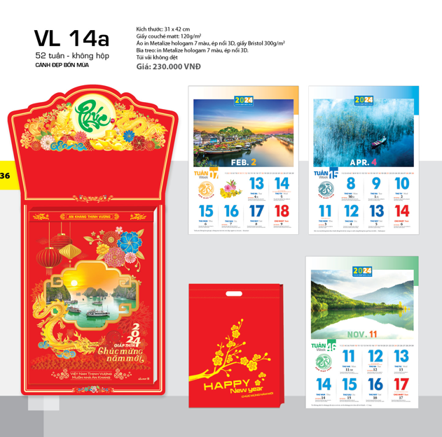 Lịch Bloc 2024 - VL14a Cảnh Đẹp Bốn Mùa - Vanlangbooks (Không Hộp)