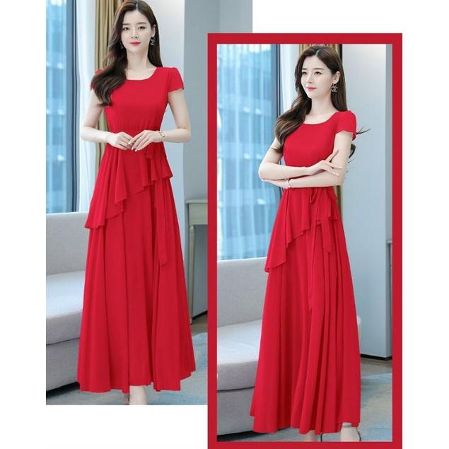 ĐẦM XÒE DÀI PHỐI TÀ XÉO THẮT EO