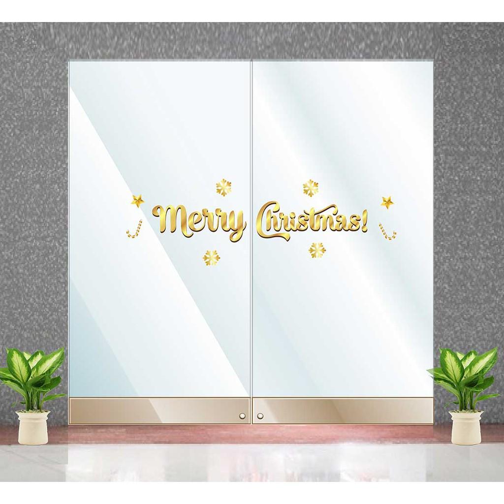Decal trang trí noel chữ Merry christmas vàng
