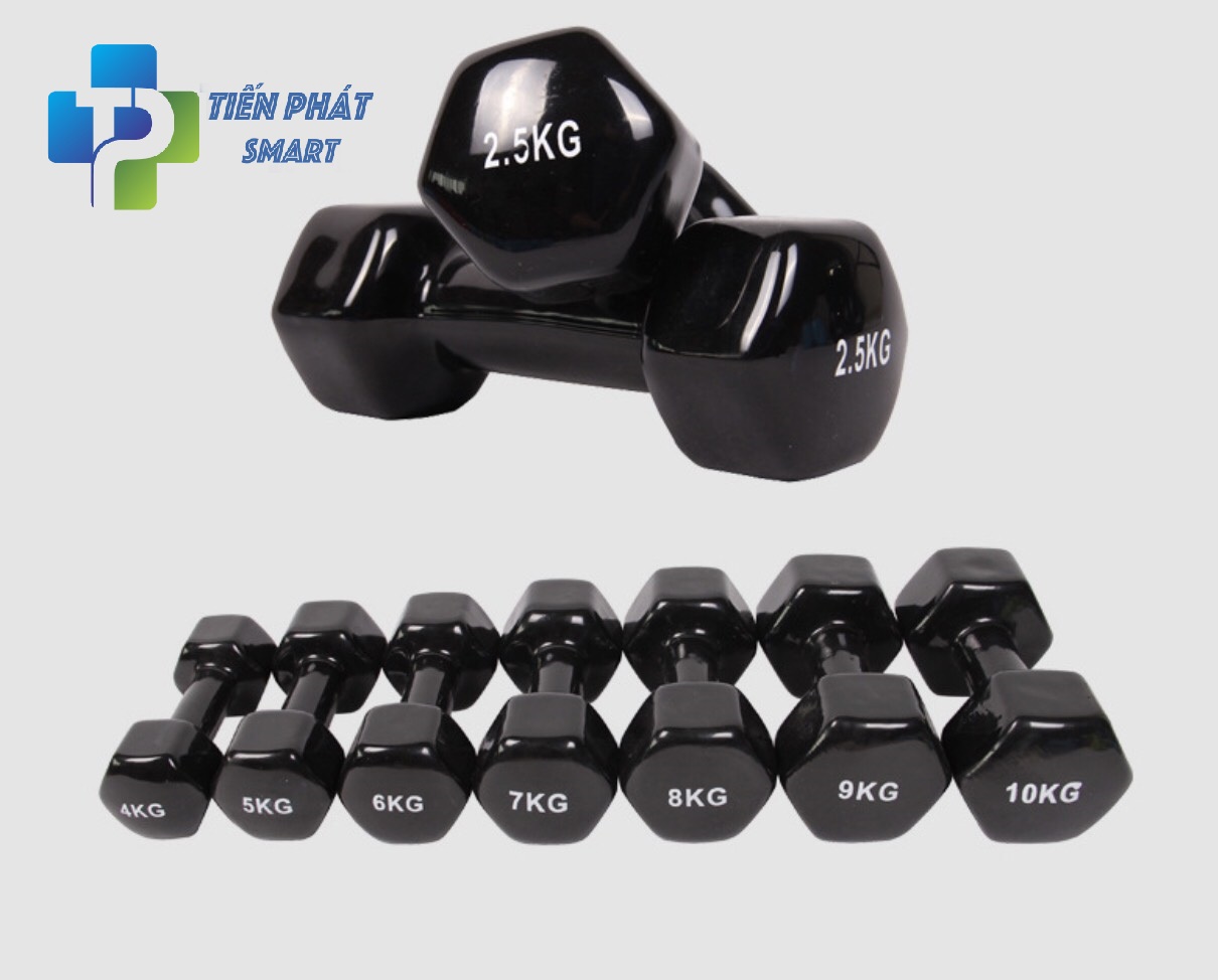 Bộ 2 Tạ Tay 6kg Bọc Cao Su Trơn Lõi Thép Cao Cấp Mầu đen