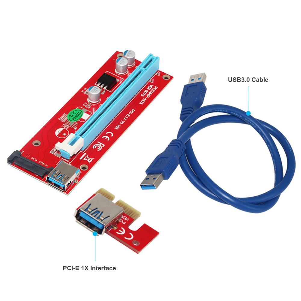 Bộ chuyển đổi PCI Express Cáp USB 3.0 15Pin cấp nguồn SATA chuyên nghiệp VER007S 0.6M PCI-E 1X đến 16X Riser Card Extender