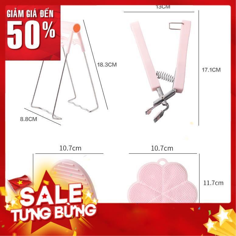 Dụng cụ kẹp gắp đồ nóng thức ăn đa năng inox chống phỏng kèm bộ găng tay, miếng lót nồi silicon