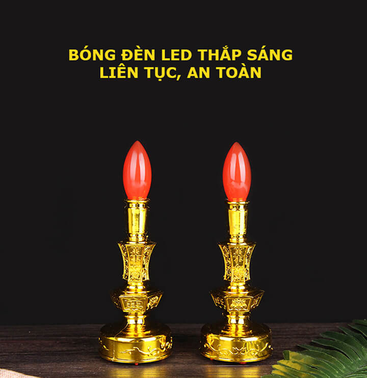 Đèn thờ dùng pin tiểu AA để bàn, đèn cầy đèn thờ cúng phật, đèn thờ thần tài ông địa