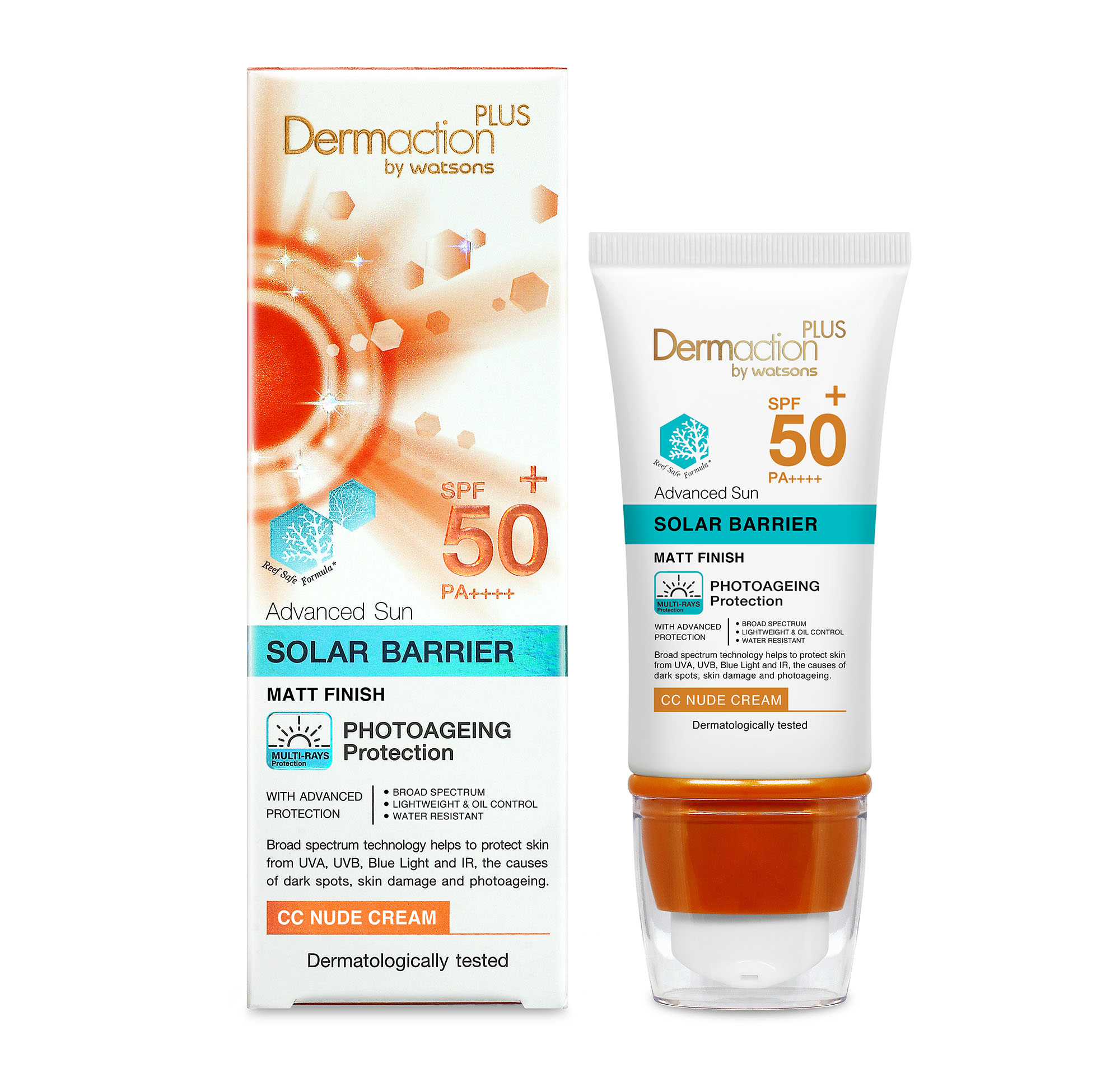 Kem Nền Chống Nắng Dermaction Plus By Watsons Solar Barrier CC Nude Cream SPF50+ PA++++ 40ml