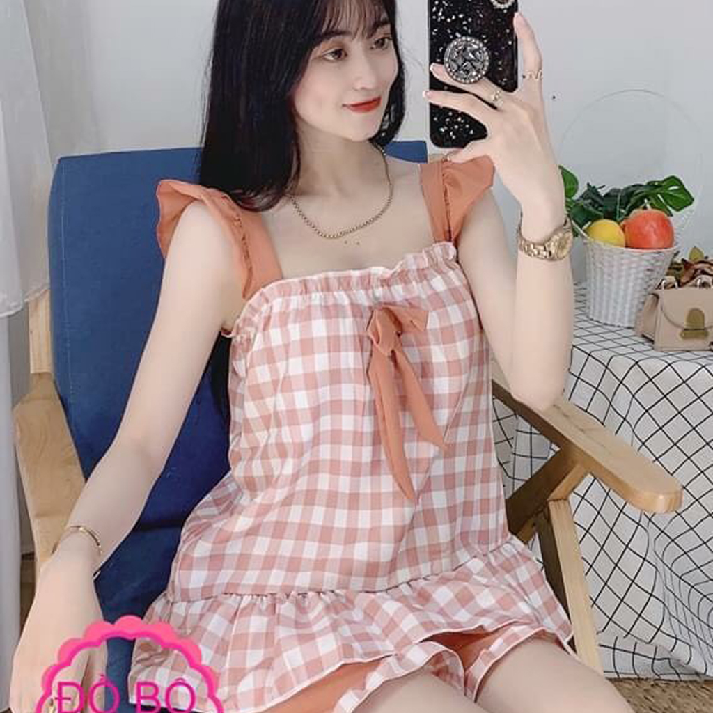 Đồ mặc nhà nữ xinh xắn, kẻ sọc caro siêu dễ thương, DB2