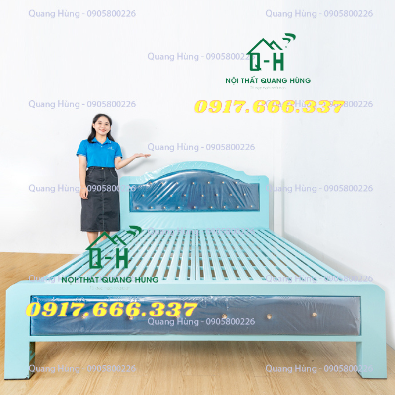 GIƯỜNG SẮT SẮT HỘP 5X10 DÀY DẶN MÀU XANH DƯƠNG DÀNH CHO GIA ĐÌNH