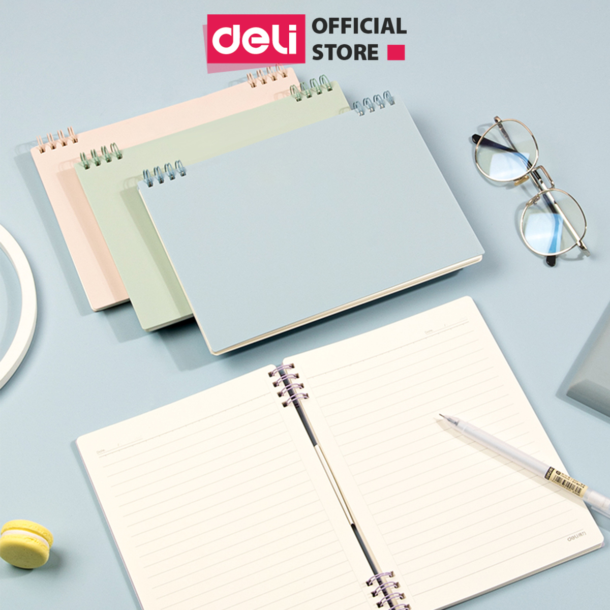 Sổ Tay Ghi Chép Lò Xo Màu Pastel Deli - Giấy Kẻ Ngang 80 Trang Khổ A5 B5 - Phù Hợp Làm Sổ Kế Hoạch, Sổ Nhật Kí, Tập Vở Ghi Chép - 24202 24203 - Sổ B5 - Xanh Lá