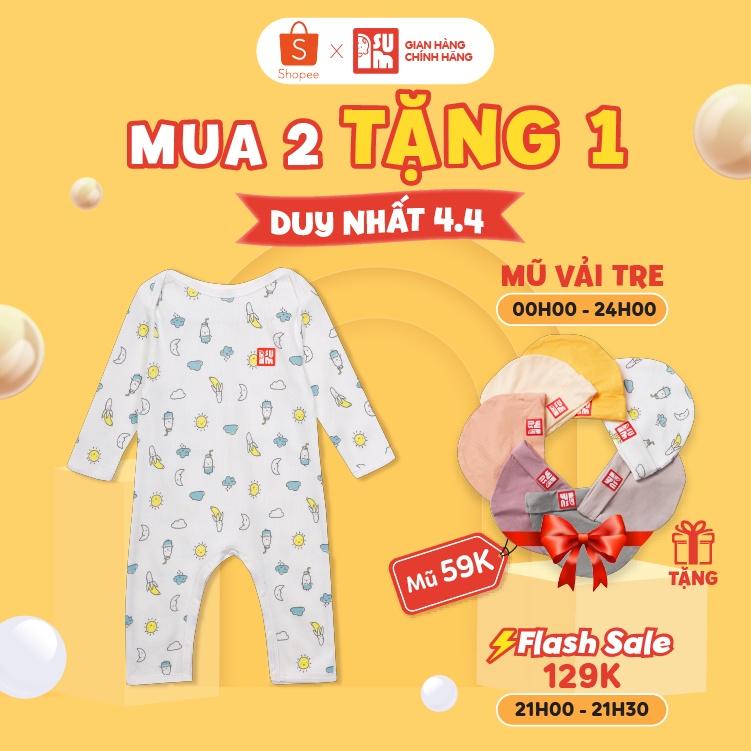 Quần áo sơ sinh bé trai bé gái IAMSU bộ quần áo sơ sinh body liền thân cổ chồm dài tay vải Cotton Organic nhập Hàn