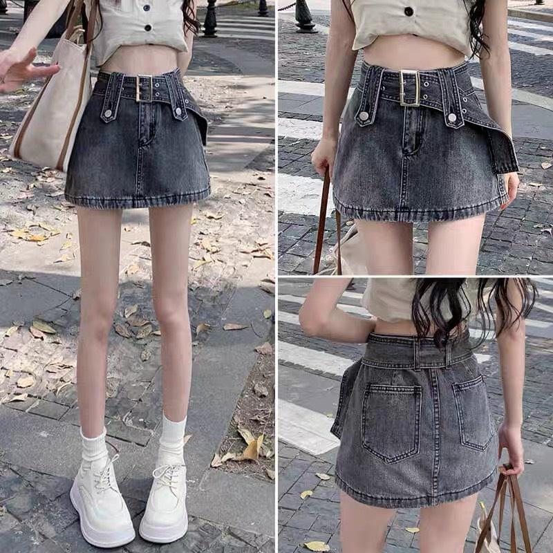 Váy jeans kèm đai có quần trong Hàn quốc