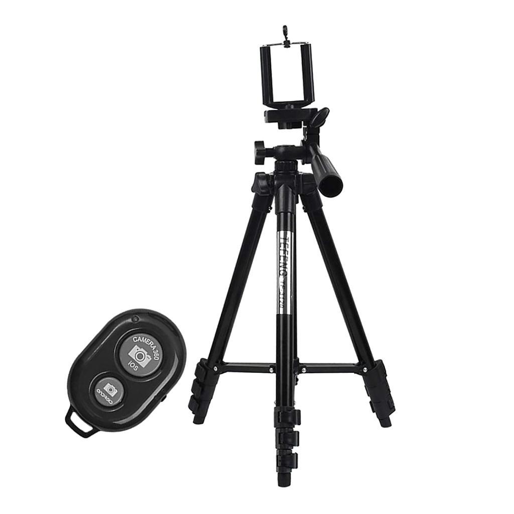 Tripod Camera With Bluetooth Remote Phone Holder Mount Stand Universal-Black