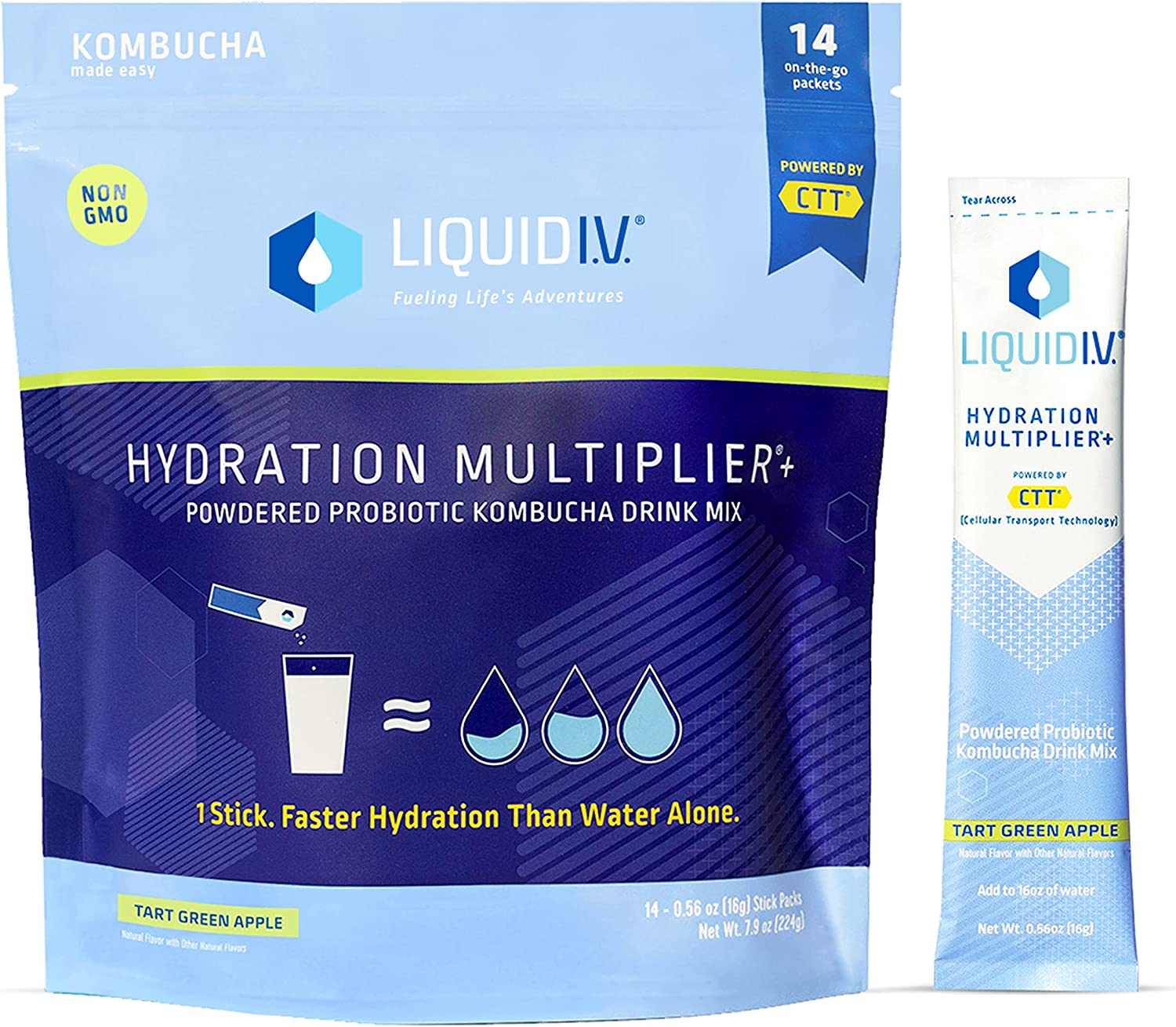 Bột điện giải hỗ trợ tiêu hóa Unilever Liquid IV Multiplier+ Probiotic Kombucha : Made in USA