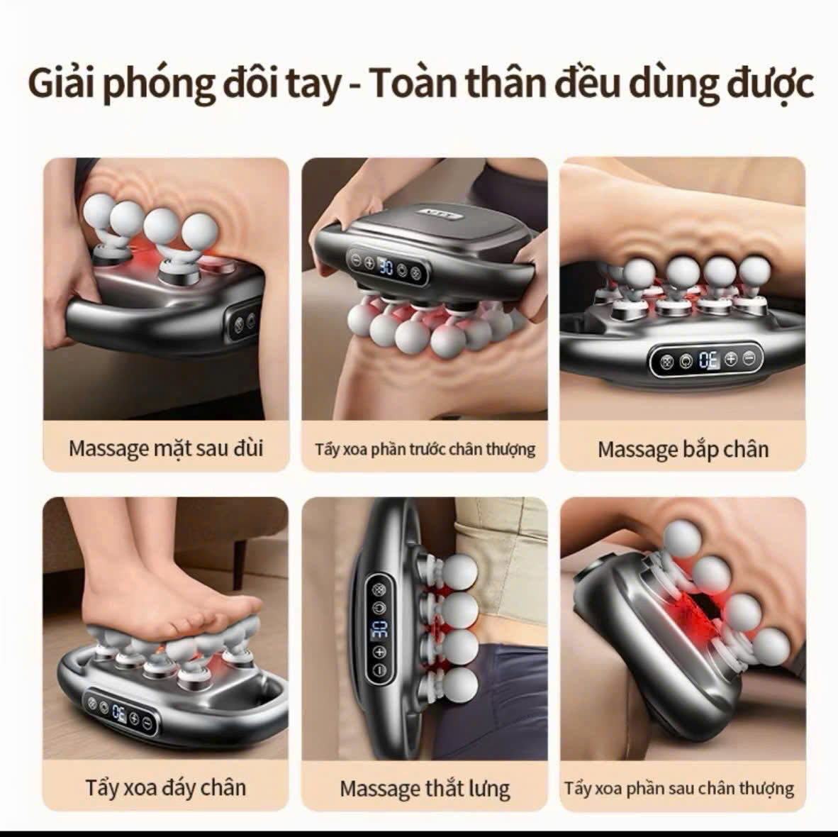 [Tặng củ sạc + cáp sạc] Máy Massage Toàn Thân Cầm Tay 16 Đầu, Máy Mát Xa Đấm Lưng 16 Đầu GDV - Hàng Chính Hãng