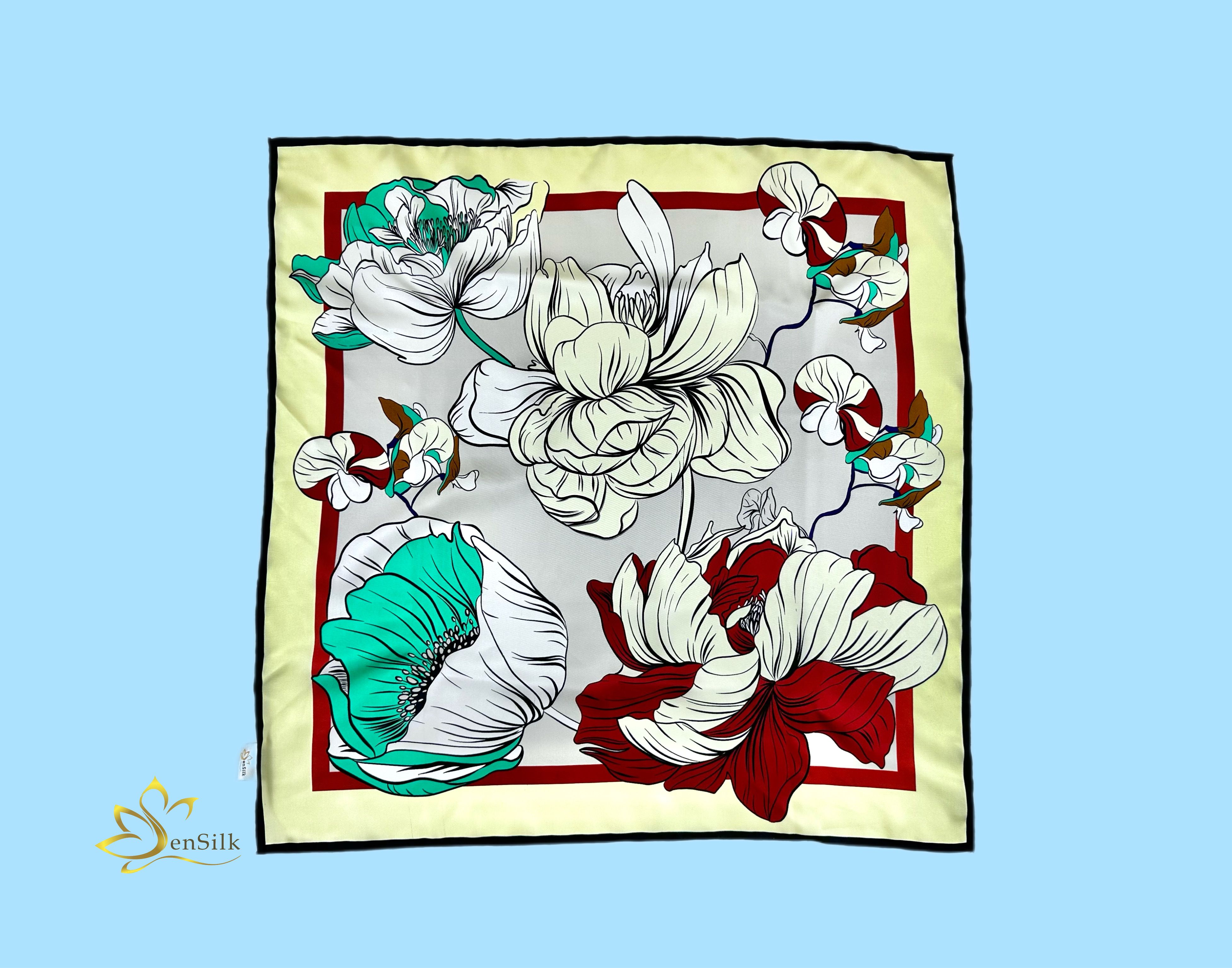 Khăn Lụa Vuông Cao Cấp in SenSilk KLVI06 - Vietnamese Silk Square Print 65x65cm - Quà Tặng Phụ Nữ - Phụ Kiện Thời Trang Cao Cấp