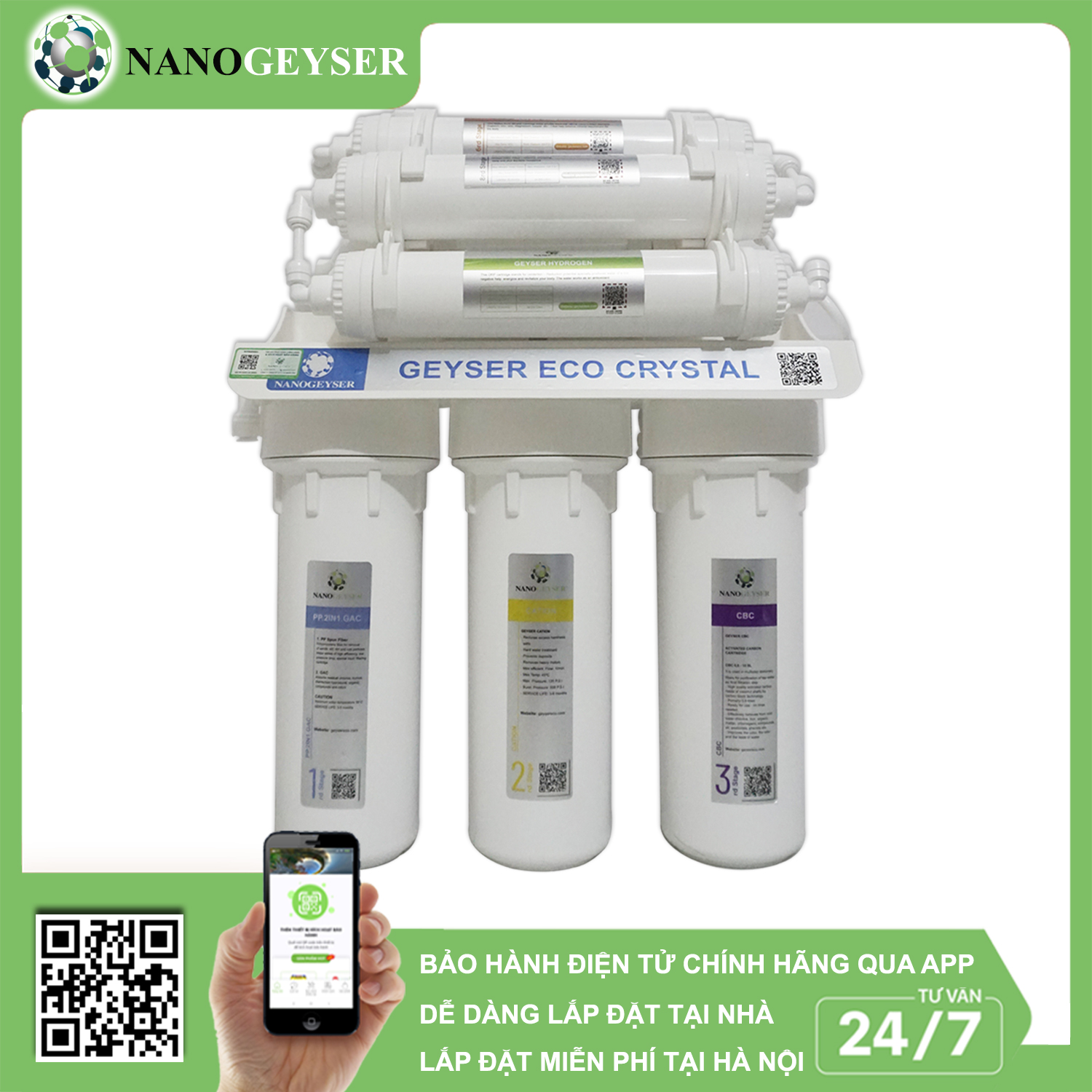 Máy lọc nước Nano Geyser ECO CRYSTAL 8 cấp công nghệ lọc UF - Hàng Chính Hãng