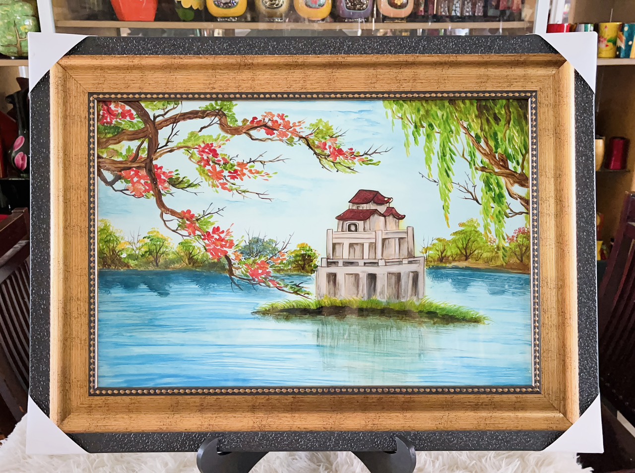 Tranh sơn mài Hoa, trúc Khảm cừ cao cấp size 40x60 thích hợp trang trí, làm quà tặng
