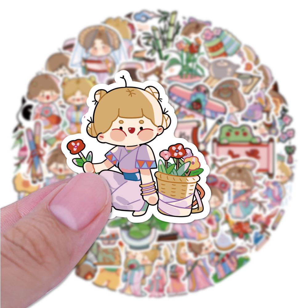 Sticker CỔ TRANG CHIBI hoạt hình cute trang trí mũ bảo hiểm,guitar,ukulele,điện thoại,sổ tay,laptop-mẫu S101