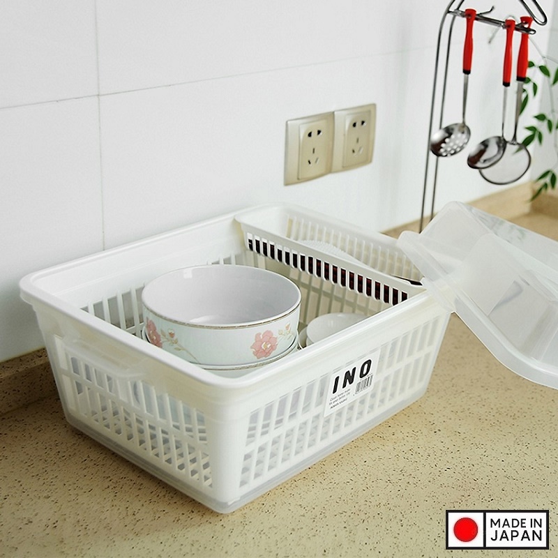 Bộ khay bảo quản bát, đĩa có nắp đậy an toàn Inomata - Hàng nội địa Nhật Bản (#Made in Japan)