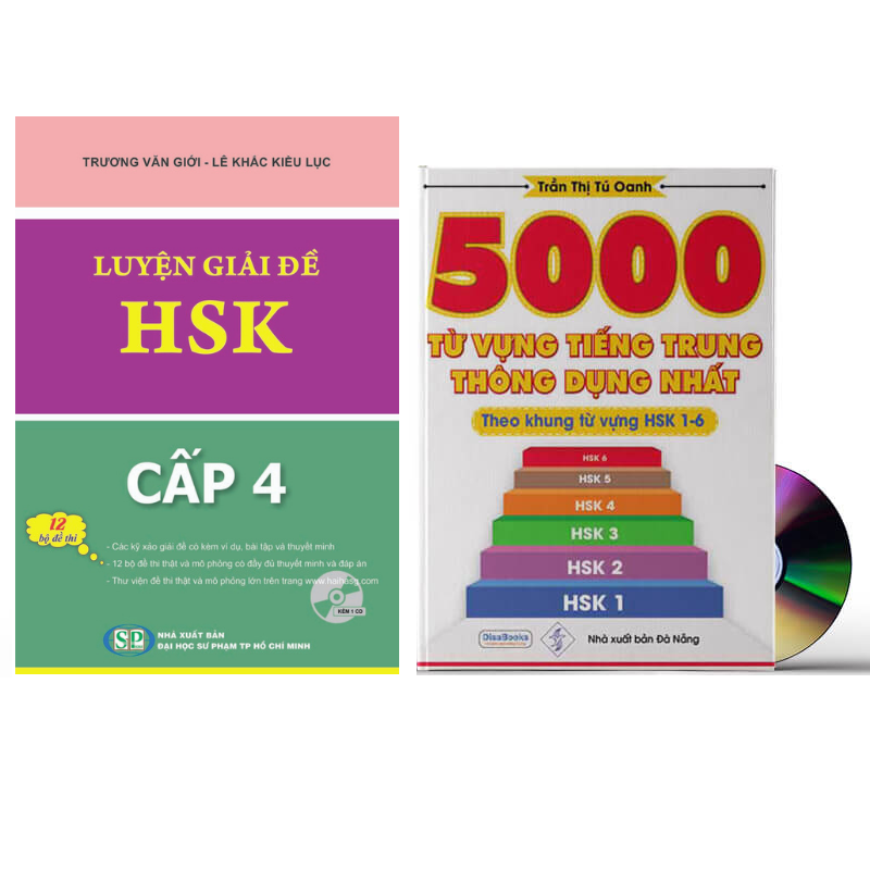 Combo 2 sách Luyện giải đề thi HSK cấp 4 có mp3 nge +5000 từ vựng tiếng Trung thông dụng nhất theo khung HSK từ HSK1 đến HSK6 +DVD tài liệu