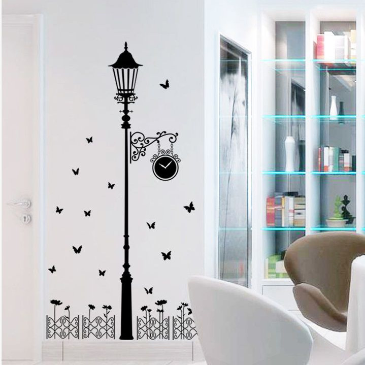 Decal dán tường Cột đèn đen 3D