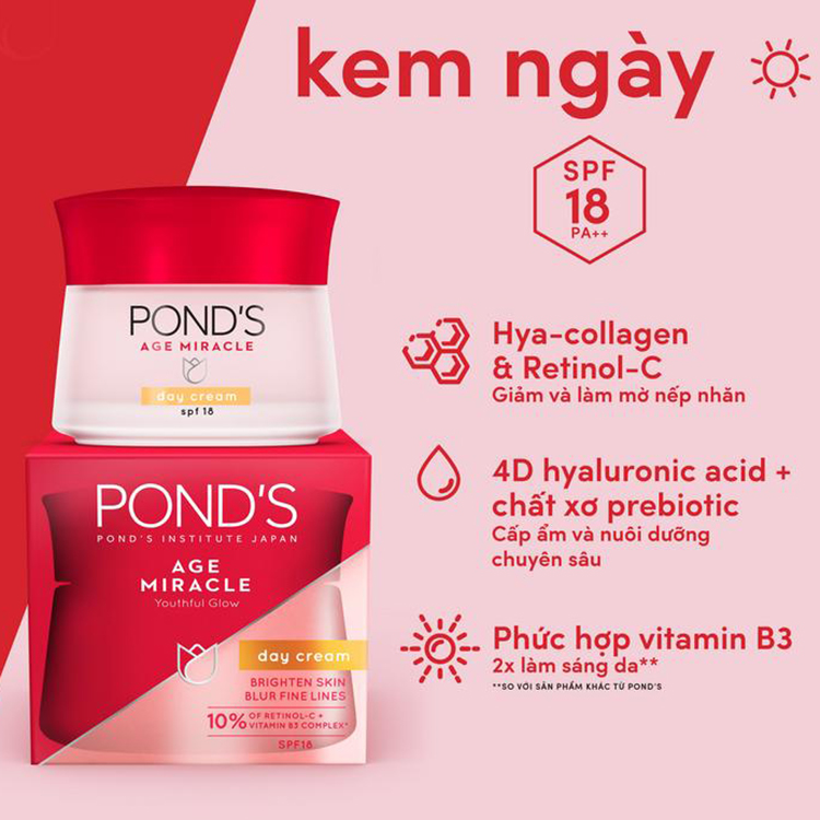 Bộ Đôi Kem Dưỡng Chống Lão Hóa Da Ngày Và Đêm Pond's Age Miracle (50g/hũ)