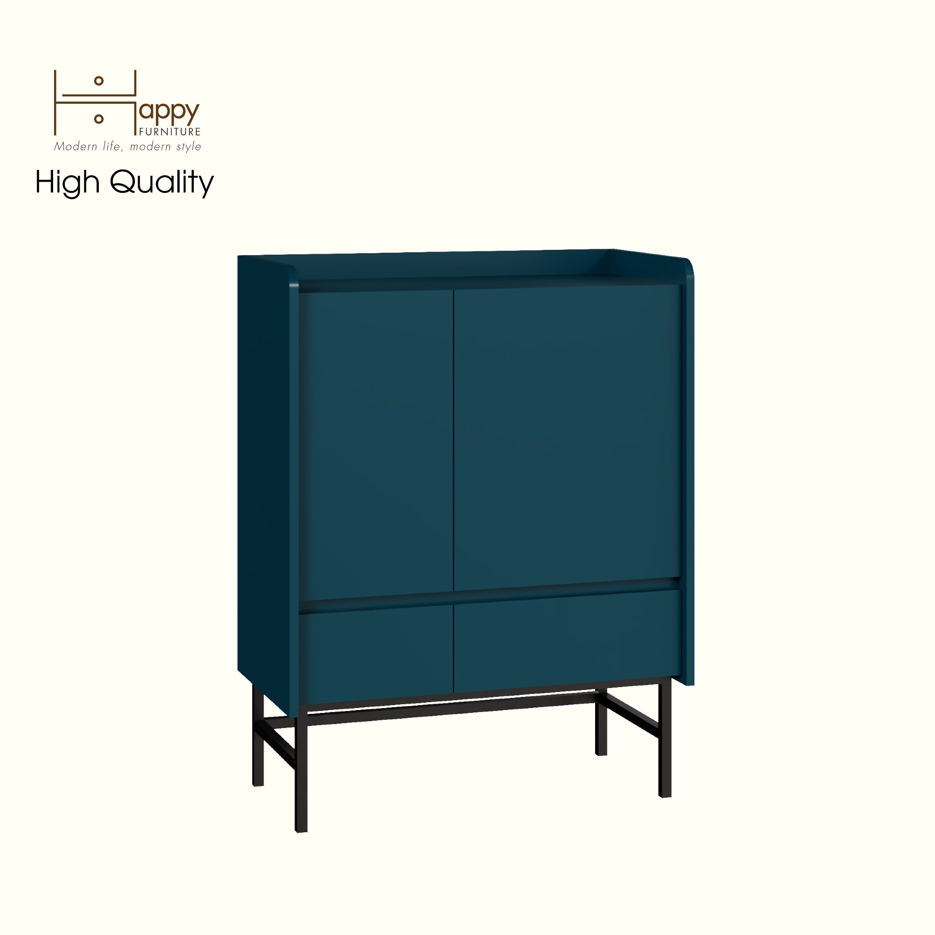 [Happy Home Furniture] LAVIA, Tủ lưu trữ 2 ngăn kéo - 2 cửa mở - chân sắt, 80cm x 40cm x 104cm ( DxRxC), TCM_169