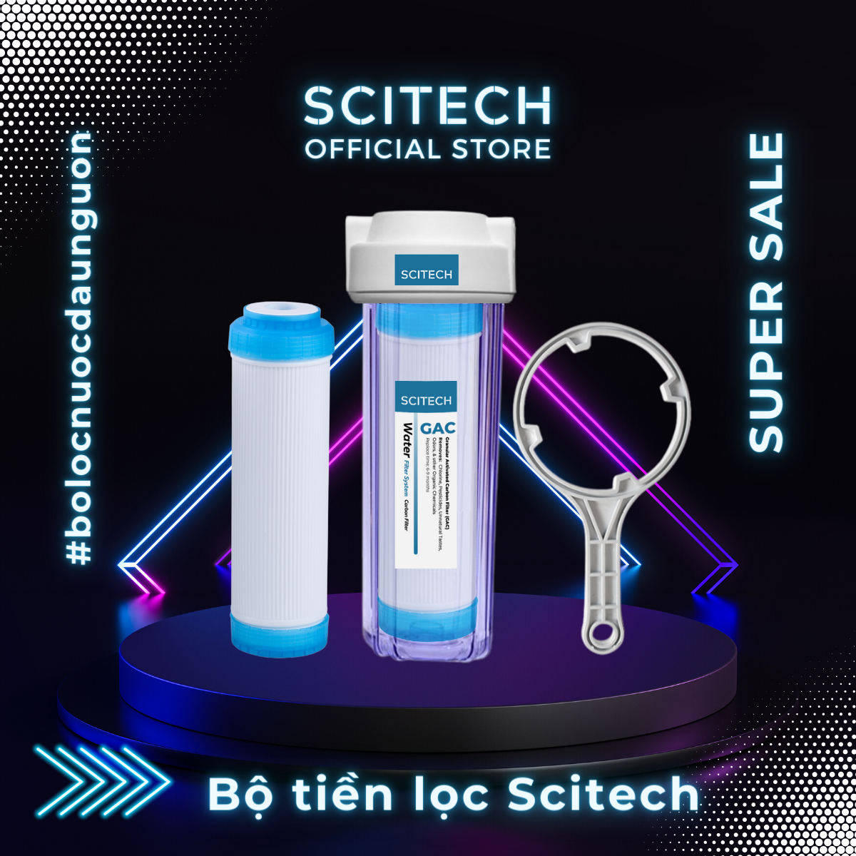Bộ lọc nước sinh hoạt, bộ đơn lọc thô 10 inch by Scitech 1 cấp lọc – Hàng chính hãng – Ren 21 – Lõi UDFGAC – Trong