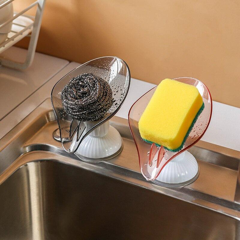 Punch-free Soap Box Leaf Shape Drain Soap Holder Bathroom Soap Suction Storage Rack Rotatable Kitchen Bathroom Accessory