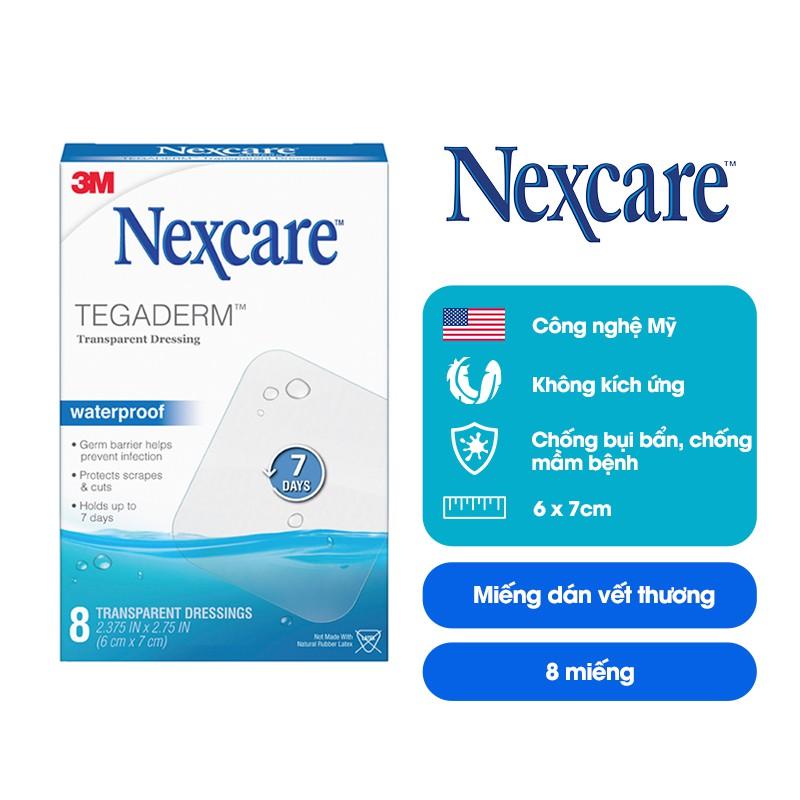 Miếng dán vết thương trong suốt Tegaderm Nexcare 3M H1624 6x7cm hộp 8 miếng - Keo dính cao cấp, chống thấm nước H1624