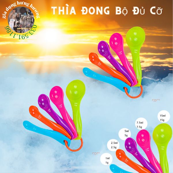 Bộ 5 thìa đong nhựa nhiều màu đong các kịch thước tiện lợi