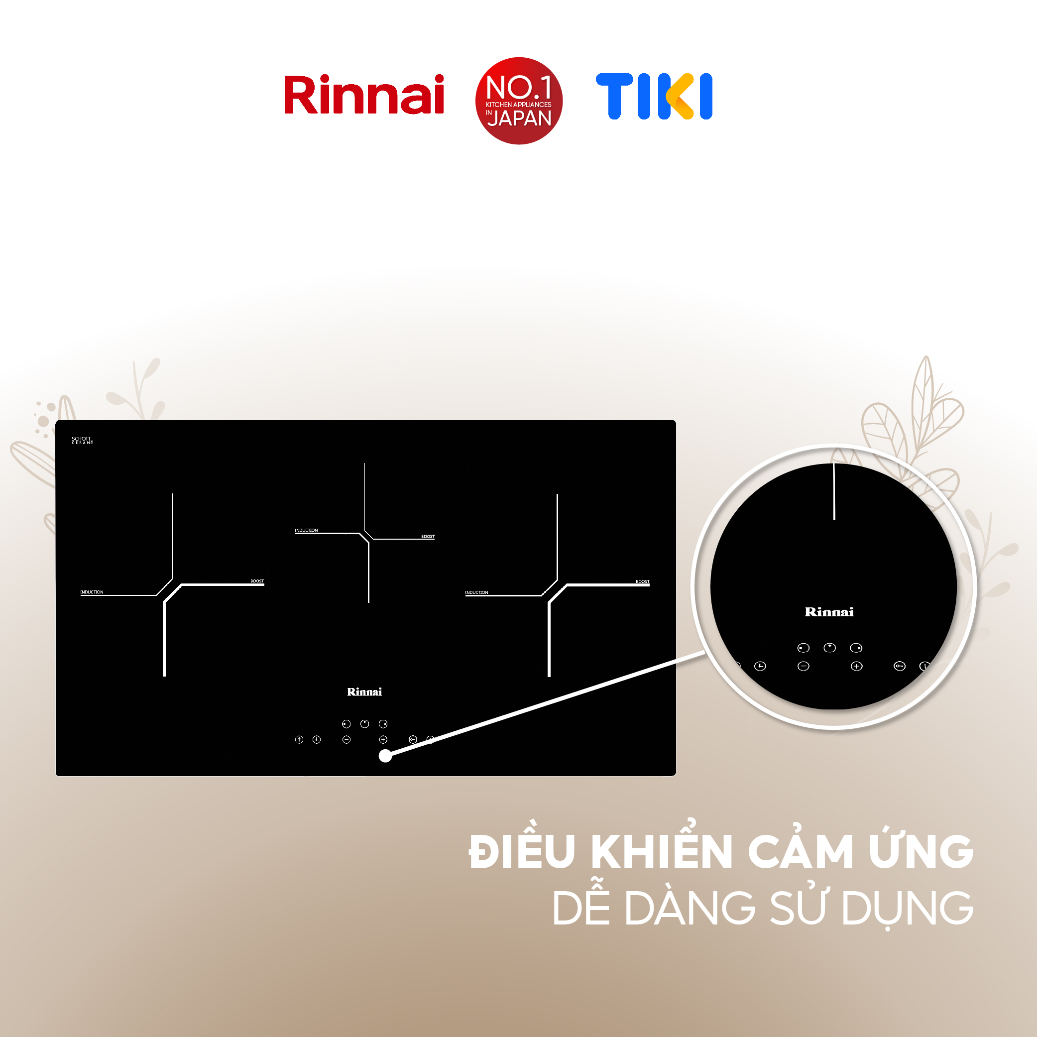 Bếp từ Rinnai RB-7013H-CB mặt kính Schott 4600W - Hàng chính hãng.