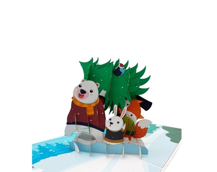 X33 -  THIỆP NOEL 3D GẤU – THỎ – CÁO KÉO CÂY THÔNG SIÊU DỄ THƯƠNG ️