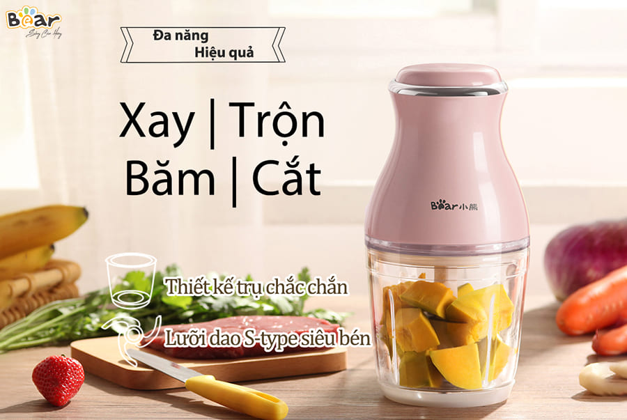 Máy xay thịt đa năng Bear QSJ-B02U2 - Công suất cao, tiếng ồn thấp, quá nhiệt từ ngắt - Hàng chính hãng