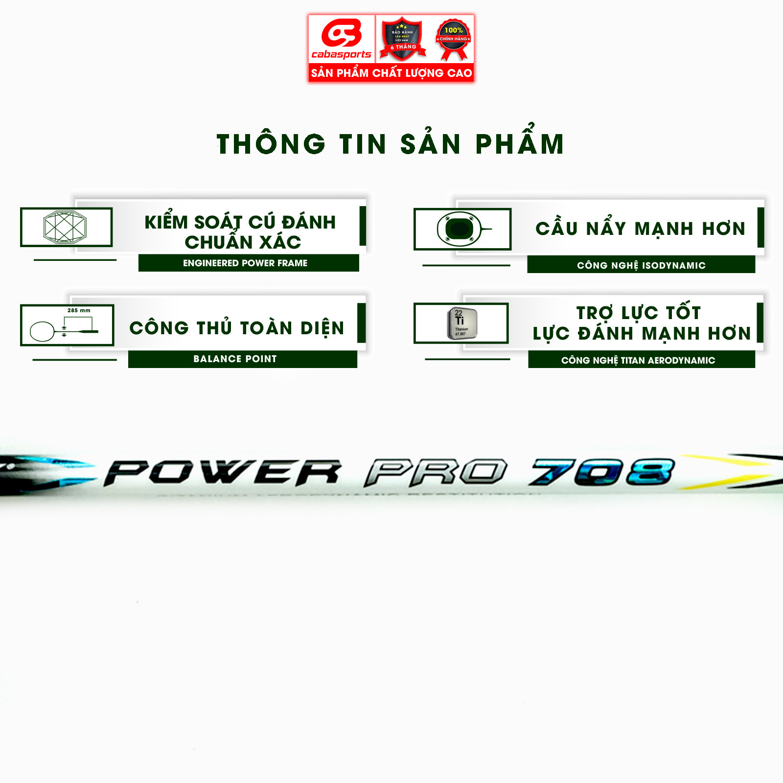 Vợt cầu lông ProKennex POWER PRO 708 chính hãng công thủ toàn diện (1 cây) - Tặng kèm quấn cán