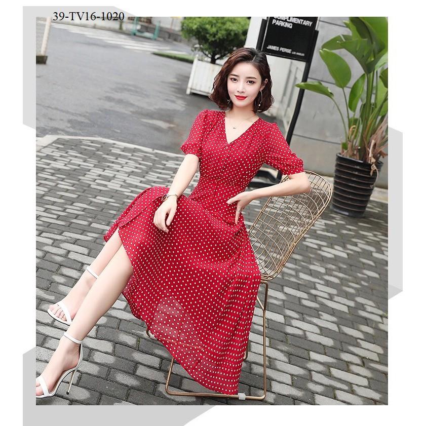 đầm chấm bi đỏ dáng xòe cao cấp( thời trang trung niên Anitagreen) tv06-121